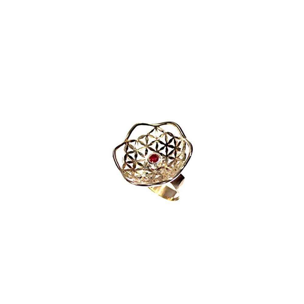 FLOWER OF LIFE GOLD RING WITH REAL RUBY - Picture 5 of 6